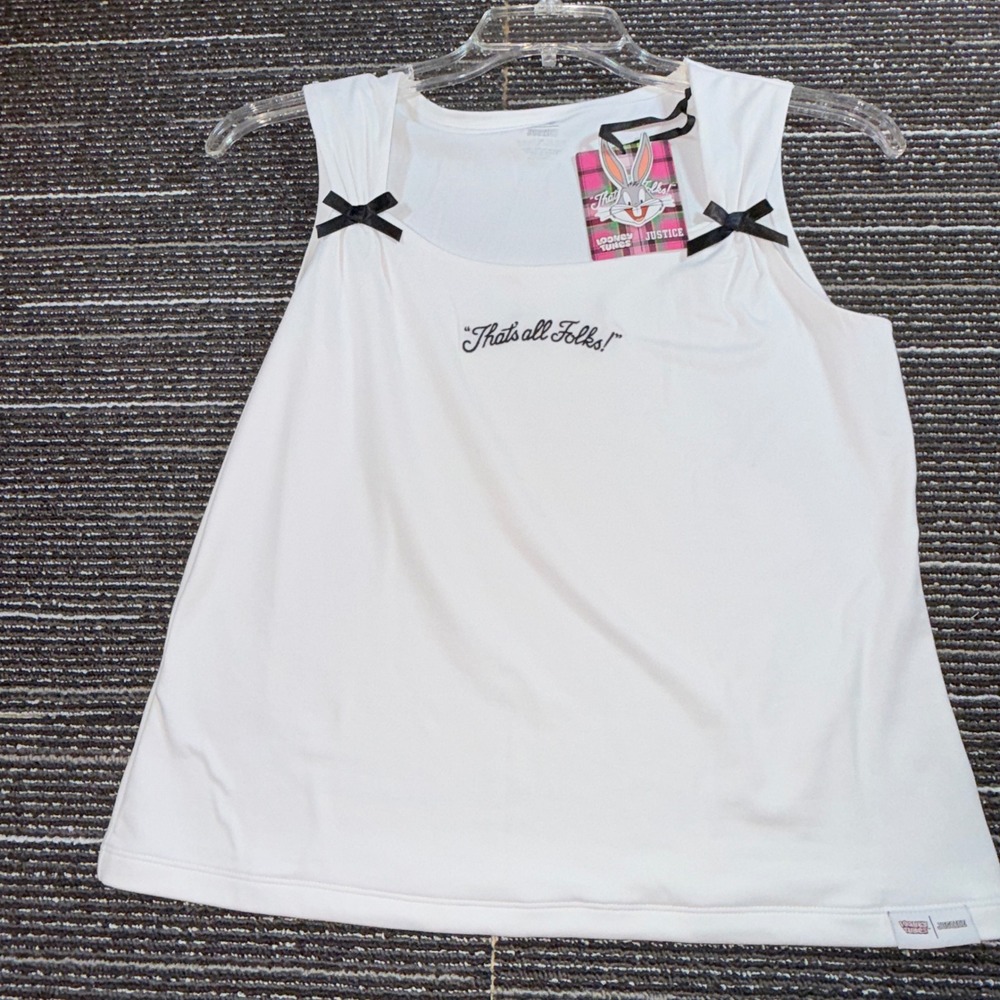 Justice Looney Tunes Tank Top Kids XL Plus 16P/18P New Bugs Bunny Bow White